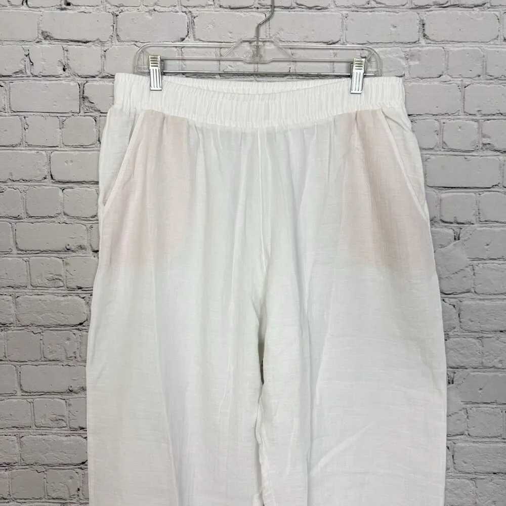 Hanro Women L White Relaxed Fit Jogger Pants Loungewear Sleepwear L Cotton Gauze